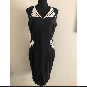 Black dress with polka dot trim